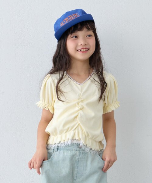 CIAOPANIC TYPY(チャオパニックティピー)の「【KIDS】レースドッキングフロントギャザーリブコンパクトTEE《ZOZO限定カラーあり》(Tシャツ/カットソー・キッズ・アイボリー/ブラック/サックスブルー・110/130/150)」の9枚目の写真