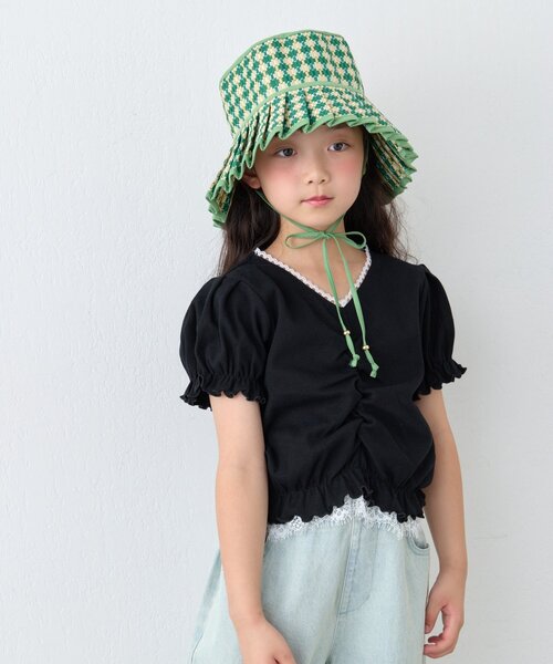 CIAOPANIC TYPY(チャオパニックティピー)の「【KIDS】レースドッキングフロントギャザーリブコンパクトTEE《ZOZO限定カラーあり》(Tシャツ/カットソー・キッズ・アイボリー/ブラック/サックスブルー・110/130/150)」の10枚目の写真