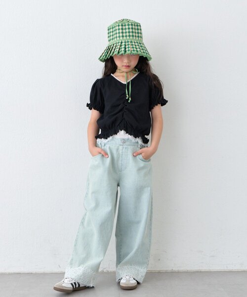 CIAOPANIC TYPY(チャオパニックティピー)の「【KIDS】レースドッキングフロントギャザーリブコンパクトTEE《ZOZO限定カラーあり》(Tシャツ/カットソー・キッズ・アイボリー/ブラック/サックスブルー・110/130/150)」の18枚目の写真