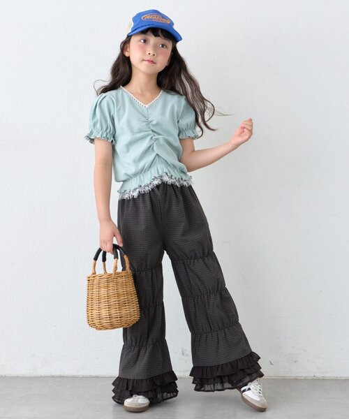 CIAOPANIC TYPY(チャオパニックティピー)の「【KIDS】レースドッキングフロントギャザーリブコンパクトTEE《ZOZO限定カラーあり》(Tシャツ/カットソー・キッズ・アイボリー/ブラック/サックスブルー・110/130/150)」の20枚目の写真
