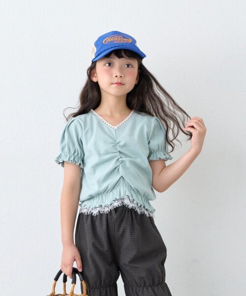 CIAOPANIC TYPY(チャオパニックティピー)の「【KIDS】レースドッキングフロントギャザーリブコンパクトTEE《ZOZO限定カラーあり》(Tシャツ/カットソー・キッズ・アイボリー/ブラック/サックスブルー・110/130/150)」の21枚目の写真