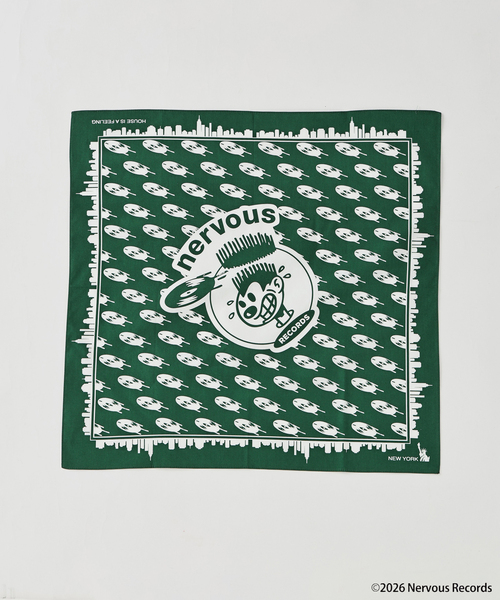 JOURNAL STANDARD(ジャーナルスタンダード)の「Nervous Records / ナーヴァス・レコーズ Nervous BANDANA(バンダナ/スカーフ・メンズ・ホワイト/グリーン・FREE)」の2枚目の写真