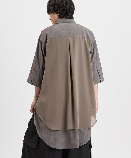 NO ID.（ノーアイディ）の「mhs2663-ﾊｰﾌｽﾘｰﾌﾞｼｱｰﾚｲﾔｰﾄﾞﾛﾝｸﾞSH シャツ(458006-507S)（シャツ/ブラウス・メンズ・ホワイト/ブラック/グレー・ONE SIZE）」の6枚目の写真