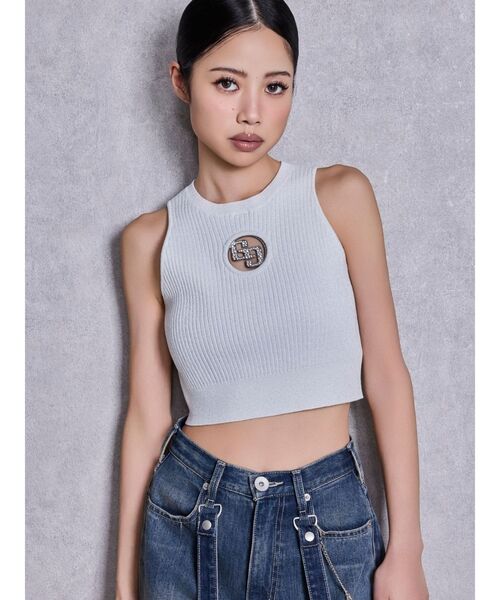 GYDA(ジェイダ)の「GG bijou MOLDラメアメスリニットトップス(タンクトップ・レディース・ピンク/ブラック/その他1/オフホワイト・FREE)」の2枚目の写真