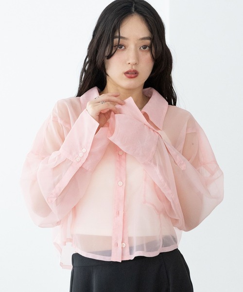 RAGEBLUE(レイジブルー)の「切り替えショートシアーシャツ(シャツ/ブラウス・レディース・ピンク/ホワイト/ブラウン系/ブルー系・FREE)」の17枚目の写真