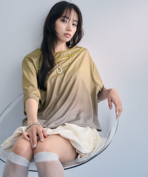 HARE(ハレ)の「フロントアキグラデーションTシャツ(HARE)(Tシャツ/カットソー・レディース・グレー/イエロー/ブルー・FREE)」の22枚目の写真