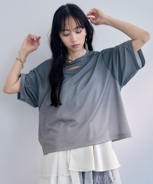 HARE(ハレ)の「フロントアキグラデーションTシャツ(HARE)(Tシャツ/カットソー・レディース・グレー/イエロー/ブルー・FREE)」の21枚目の写真