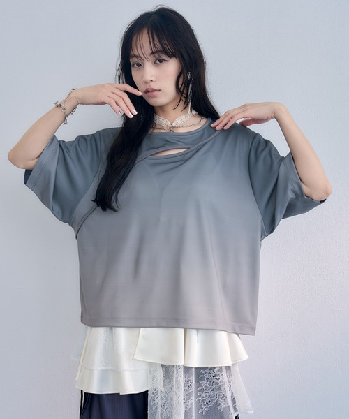 HARE(ハレ)の「フロントアキグラデーションTシャツ(HARE)(Tシャツ/カットソー・レディース・グレー/イエロー/ブルー・FREE)」の19枚目の写真