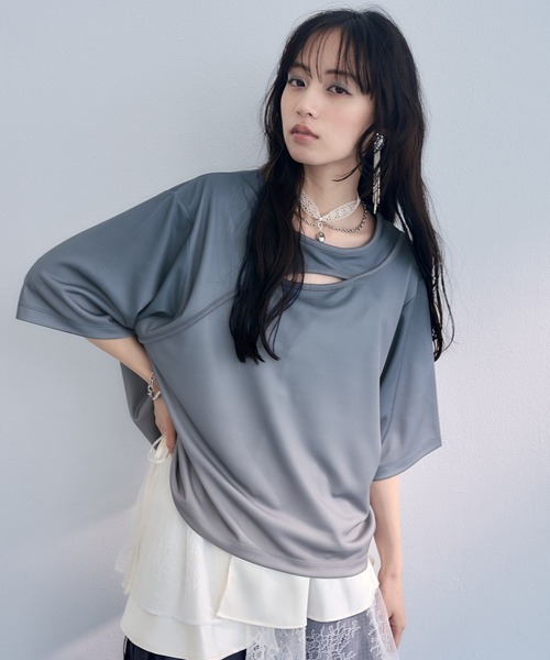 HARE(ハレ)の「フロントアキグラデーションTシャツ(HARE)(Tシャツ/カットソー・レディース・グレー/イエロー/ブルー・FREE)」の18枚目の写真