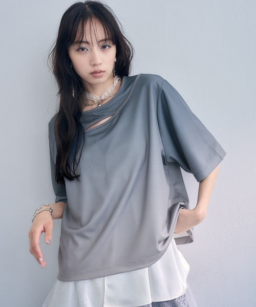 HARE(ハレ)の「フロントアキグラデーションTシャツ(HARE)(Tシャツ/カットソー・レディース・グレー/イエロー/ブルー・FREE)」の17枚目の写真