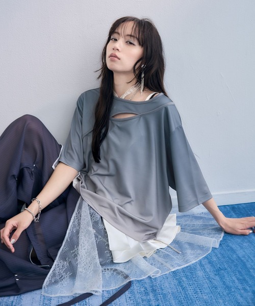 HARE(ハレ)の「フロントアキグラデーションTシャツ(HARE)(Tシャツ/カットソー・レディース・グレー/イエロー/ブルー・FREE)」の16枚目の写真