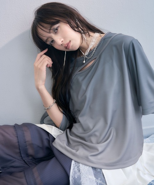 HARE(ハレ)の「フロントアキグラデーションTシャツ(HARE)(Tシャツ/カットソー・レディース・グレー/イエロー/ブルー・FREE)」の14枚目の写真