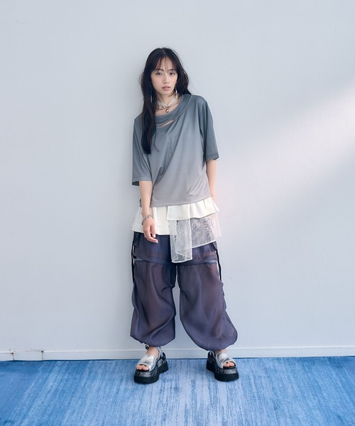 HARE(ハレ)の「フロントアキグラデーションTシャツ(HARE)(Tシャツ/カットソー・レディース・グレー/イエロー/ブルー・FREE)」の5枚目の写真