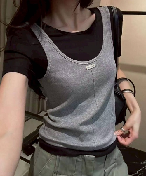 SpRay(スプレイ)の「フェイクレイヤードTシャツ(Tシャツ/カットソー・レディース・ブラック/ベージュ/グレー/サックスブルー・FREE)」の10枚目の写真
