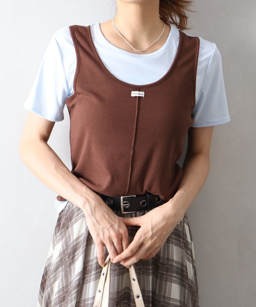 SpRay(スプレイ)の「フェイクレイヤードTシャツ(Tシャツ/カットソー・レディース・ブラック/ベージュ/グレー/サックスブルー・FREE)」の15枚目の写真