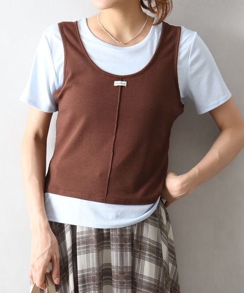 SpRay(スプレイ)の「フェイクレイヤードTシャツ(Tシャツ/カットソー・レディース・ブラック/ベージュ/グレー/サックスブルー・FREE)」の18枚目の写真