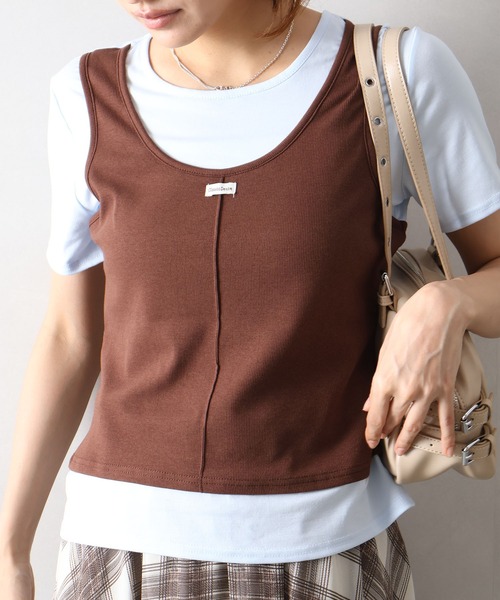 SpRay(スプレイ)の「フェイクレイヤードTシャツ(Tシャツ/カットソー・レディース・ブラック/ベージュ/グレー/サックスブルー・FREE)」の19枚目の写真