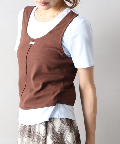SpRay(スプレイ)の「フェイクレイヤードTシャツ(Tシャツ/カットソー・レディース・ブラック/ベージュ/グレー/サックスブルー・FREE)」の21枚目の写真