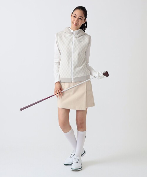 BEAMS GOLF(ビームスゴルフ)の「PURPLE LABEL / バイヤスチェック フーディ ベスト(ニット/セーター・レディース・ネイビー・LARGE)」の3枚目の写真