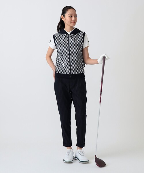 BEAMS GOLF(ビームスゴルフ)の「PURPLE LABEL / バイヤスチェック フーディ ベスト(ニット/セーター・レディース・ネイビー・LARGE)」の7枚目の写真