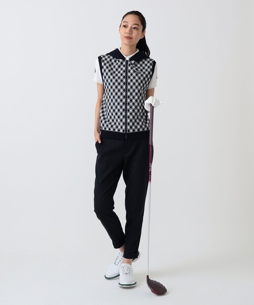 BEAMS GOLF(ビームスゴルフ)の「PURPLE LABEL / バイヤスチェック フーディ ベスト(ニット/セーター・レディース・ネイビー・LARGE)」の8枚目の写真