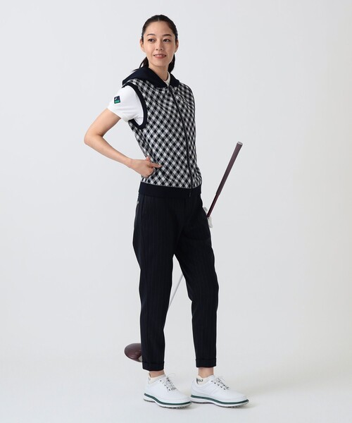 BEAMS GOLF(ビームスゴルフ)の「PURPLE LABEL / バイヤスチェック フーディ ベスト(ニット/セーター・レディース・ネイビー・LARGE)」の9枚目の写真