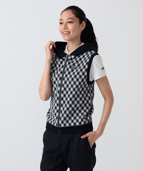 BEAMS GOLF(ビームスゴルフ)の「PURPLE LABEL / バイヤスチェック フーディ ベスト(ニット/セーター・レディース・ネイビー・LARGE)」の10枚目の写真