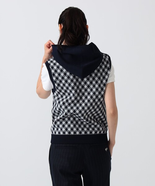 BEAMS GOLF(ビームスゴルフ)の「PURPLE LABEL / バイヤスチェック フーディ ベスト(ニット/セーター・レディース・ネイビー・LARGE)」の11枚目の写真