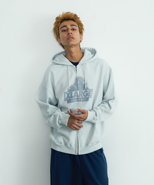 XLARGE(エクストララージ)の「WASHED SLANTED OG ZIP HOODED SWEATSHIRT(パーカー・メンズ・グレー/ブラウン/ブルー/ブラック・S/M/L/XL)」の3枚目の写真