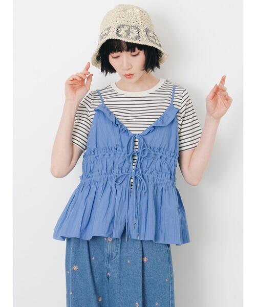 Samansa Mos2（サマンサ モスモス）の「アソートシャーリング2wayキャミビスチェ（シャツ/ブラウス・レディース・ブルー/ブラック/オフホワイト/ブラウン・F）」の15枚目の写真