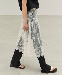 Layered Shirring Lace Skirt - Cream Butter