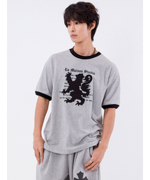 ドラゴンパッチリンガー半袖Tシャツメランジェグレーブラック(FCG2TS812M)