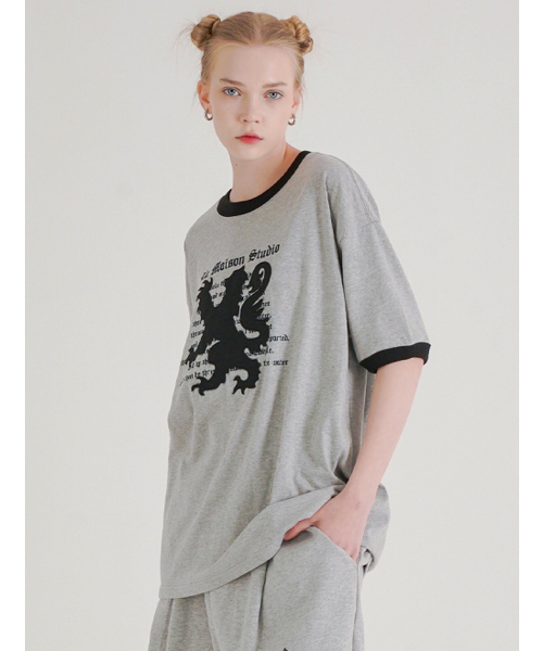 FABULOUS ARCHIVE(ファビュラスアーカイブ)の「ドラゴンパッチリンガー半袖Tシャツメランジェグレーブラック(FCG2TS812M)(Tシャツ/カットソー・レディース・ライトグレー・MEDIUM/LARGE)」の4枚目の写真