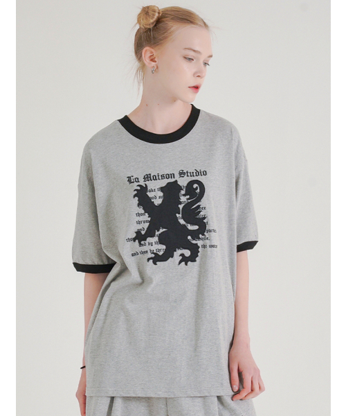 FABULOUS ARCHIVE(ファビュラスアーカイブ)の「ドラゴンパッチリンガー半袖Tシャツメランジェグレーブラック(FCG2TS812M)(Tシャツ/カットソー・レディース・ライトグレー・MEDIUM/LARGE)」の5枚目の写真
