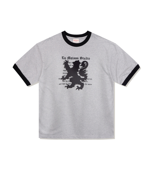FABULOUS ARCHIVE(ファビュラスアーカイブ)の「ドラゴンパッチリンガー半袖Tシャツメランジェグレーブラック(FCG2TS812M)(Tシャツ/カットソー・レディース・ライトグレー・MEDIUM/LARGE)」の6枚目の写真
