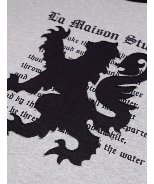 FABULOUS ARCHIVE(ファビュラスアーカイブ)の「ドラゴンパッチリンガー半袖Tシャツメランジェグレーブラック(FCG2TS812M)(Tシャツ/カットソー・レディース・ライトグレー・MEDIUM/LARGE)」の9枚目の写真
