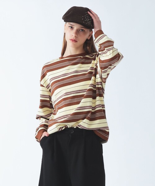 Ray BEAMS(レイビームス)の「マルチボーダー ビッグ Tシャツ(Tシャツ/カットソー・レディース・クリーム/ライトブルー・ONE SIZE)」の1枚目の写真