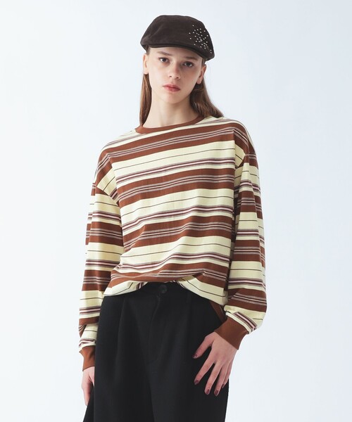 Ray BEAMS(レイビームス)の「マルチボーダー ビッグ Tシャツ(Tシャツ/カットソー・レディース・クリーム/ライトブルー・ONE SIZE)」の6枚目の写真