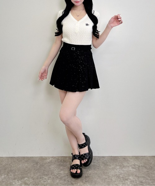 INGNI(イング)の「共ベルト付ラメプリーツスカパン(スカート・レディース・グレー/ブラック・FREE)」の7枚目の写真