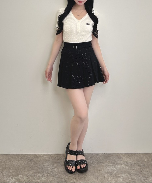 INGNI(イング)の「共ベルト付ラメプリーツスカパン(スカート・レディース・グレー/ブラック・FREE)」の8枚目の写真