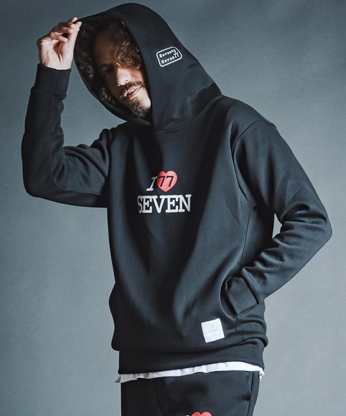 seventy seven（セブンティセブン）の「mpa4176- cardboard P-O hoodie (I love seven) パーカー(7726W050)（パーカー・メンズ・ブラック/ネイビー/トップグレー・S/M/L/XL）」の15枚目の写真
