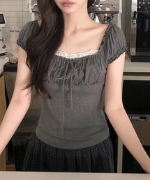 リボン パフスリーブトップス 半袖