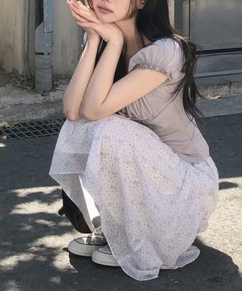 VIVID LADY(ビビッドレディー)の「リボン パフスリーブトップス 半袖(Tシャツ/カットソー・レディース・アイボリー/ライトブルー/グレー/チャコールグレー・FREE)」の14枚目の写真