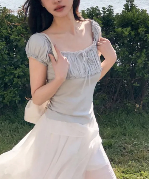 VIVID LADY(ビビッドレディー)の「リボン パフスリーブトップス 半袖(Tシャツ/カットソー・レディース・アイボリー/ライトブルー/グレー/チャコールグレー・FREE)」の19枚目の写真