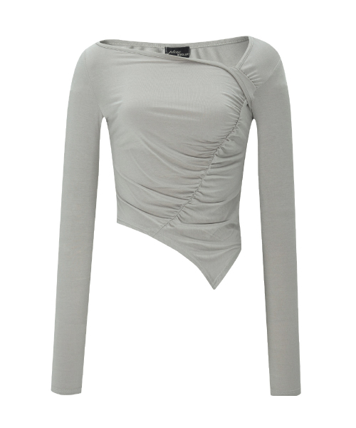 PLEASENOFOLLOW(プリーズノーフォロー)の「Sadie Unbal Shirring Long Sleeve Top (Silver Grey)(Tシャツ/カットソー・レディース・その他・FREE)」の2枚目の写真