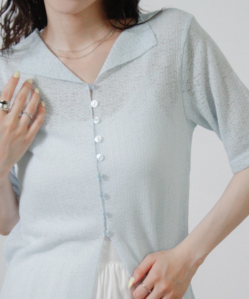 NYLAUS(ナイラス)の「【SG】レースカーディガン 半袖 シアーカーディガン(カーディガン/ボレロ・レディース・ホワイト/ピンク/ブラック/ライトブルー・M)」の1枚目の写真
