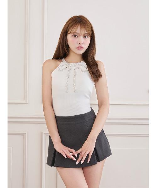 Darich(ダーリッチ)の「リボンビジューアメスリニットトップス(ニット/セーター・レディース・ホワイト/ブラック/ベージュ・FREE)」の2枚目の写真