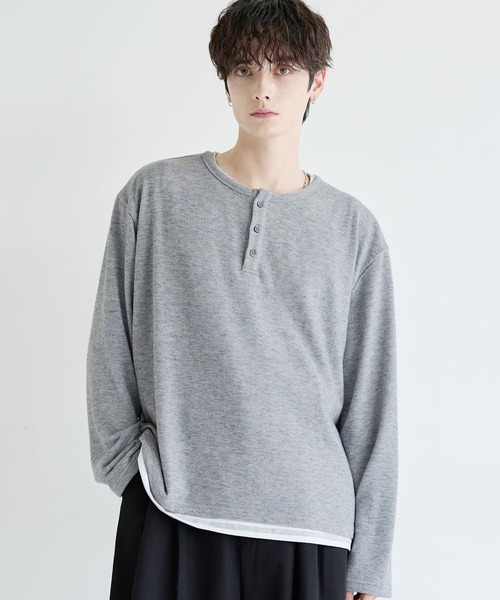 LILL(リル)の「フェイクレイヤードルーズシルエットボーダーヘンリーネックロングカットソー(Tシャツ/カットソー・メンズ・ブラック系1/グレー系1・XL/S/L/M)」の22枚目の写真