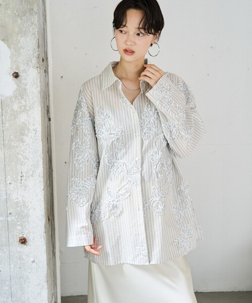 FREAK'S STORE(フリークスストア)の「限定展開 ストライプ コード 刺繍 ビックシャツ(シャツ/ブラウス・レディース・ナチュラル/サックスブルー・フリ-)」の14枚目の写真