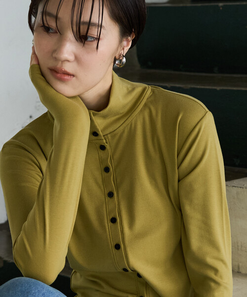 セール】限定展開 2WAY 襟 ハイネック ボタン ロングスリーブ トップス